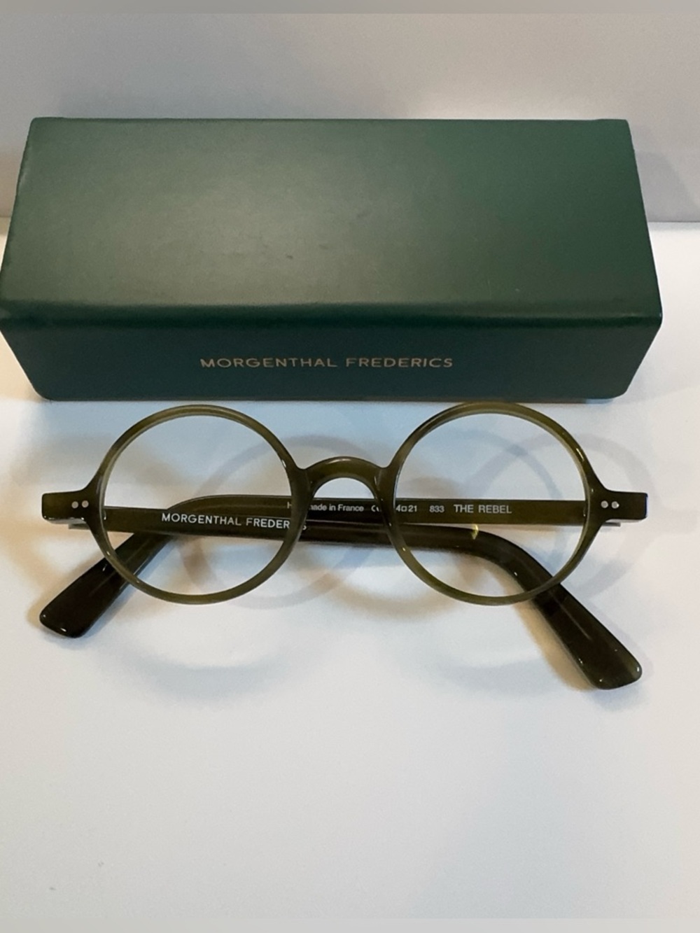 Morgenthal Frederics “The Rebel” Round Olive Green Glasses